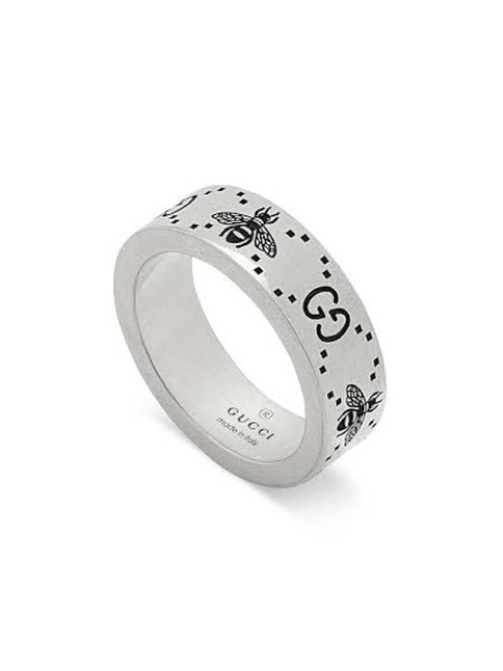Gucci sterling Silver GG Signature Bee 6mm Ring US5.25